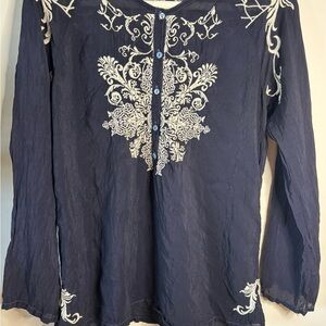 Johnny Was Embroidered‎ Peasant Blouse Long Sleeve Womens M